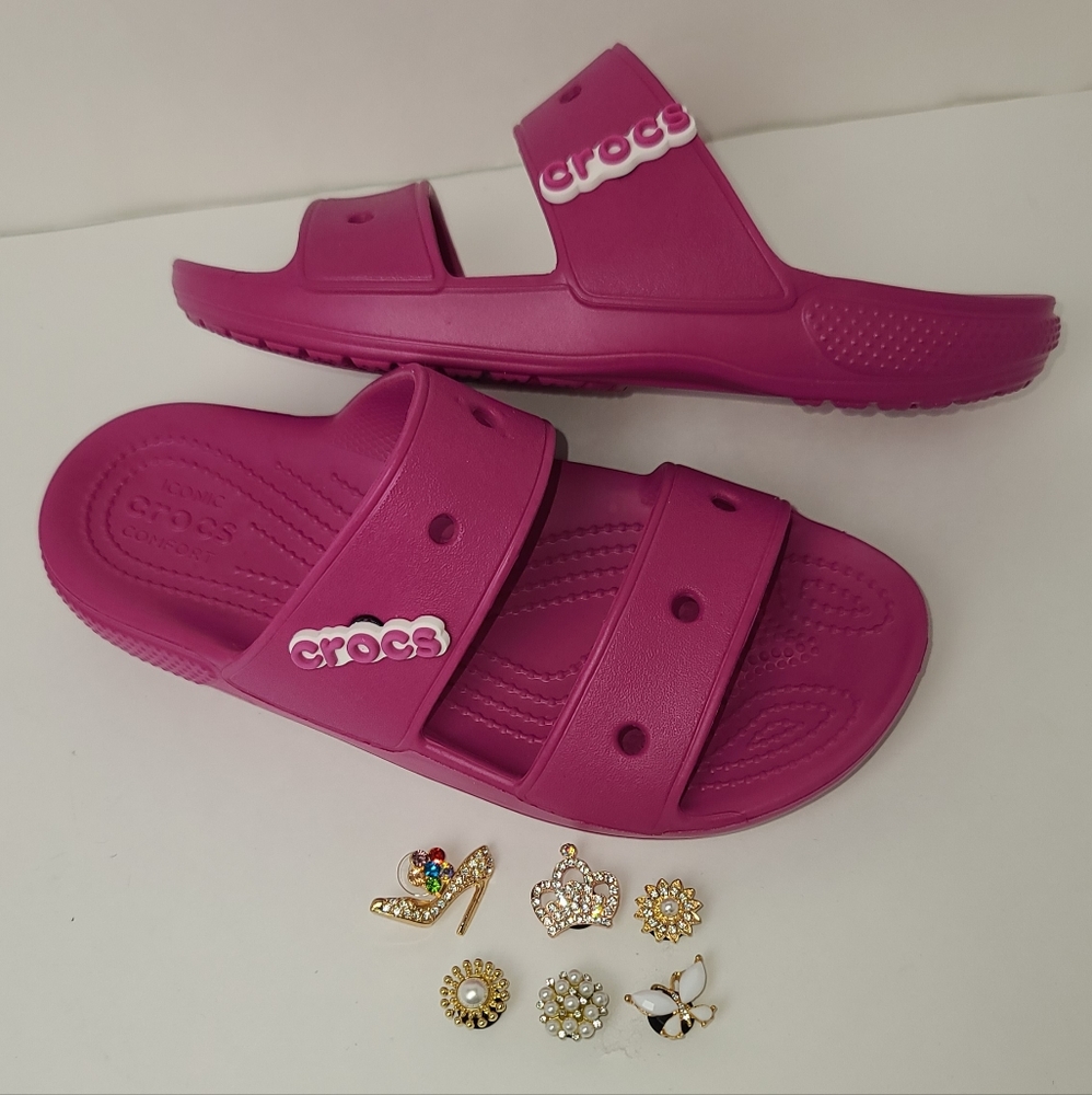 Crocs Classic Strap Sandals with Charms Raspberry - Picture 5 of 5
